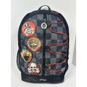 Ed Hardy Backpack Black Check Patches Backpack New